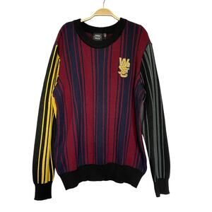 WeSC Leon Anniversary Stripe Retro Grandpa Sweater Unisex L Wine Colorblock NWT